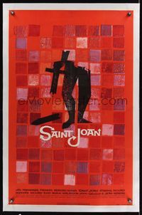 5z299 SAINT JOAN linen 1sh '57 Otto Preminger, cool Saul Bass art of Joan of Arc!