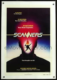 5z303 SCANNERS linen advance/teaser 1sh '81 David Cronenberg, in 20 seconds your head explodes!