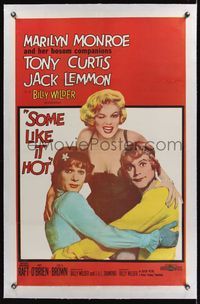 5z318 SOME LIKE IT HOT linen 1sh '59 sexy Marilyn Monroe with Tony Curtis & Jack Lemmon in drag!