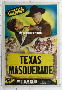 5z349 HOPALONG CASSIDY linen style B stock 1sh '40s William Boyd as Hopalong Cassidy, Texas Masquerade!
