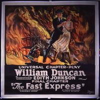 6a128 FAST EXPRESS linen chap 15 6sh '24 art of William Duncan & Edith Johnson in burning building!
