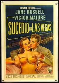 6a257 LAS VEGAS STORY linen Argentinean '52 Mature romances sexy Jane Russell & gives her jewelry!
