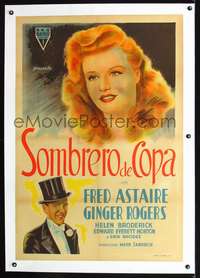 6a260 TOP HAT linen Argentinean '35 different art of Fred Astaire in tux & pretty Ginger Rogers!