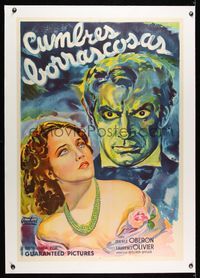 6a262 WUTHERING HEIGHTS linen Argentinean R40s art of Laurence Olivier & Merle Oberon by Venturi!