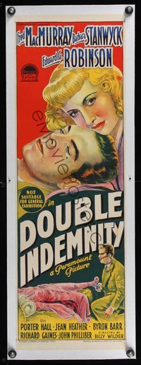 6a216 DOUBLE INDEMNITY linen Aust daybill '44 incredible Richardson Studio stone litho of Stanwyck!