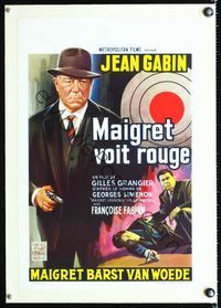 6a424 MAIGRET SEES RED linen Belgian '63 Gilles Grangier's Maigret voit rouge, art of Jean Gabin!