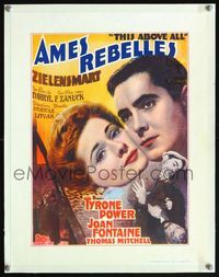 6a441 THIS ABOVE ALL linen Belgian '47 romantic close-up of Tyrone Power & Joan Fontaine!