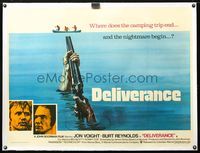 6a285 DELIVERANCE linen British quad '72 Boorman, best different art of shotgun pointed at canoers!