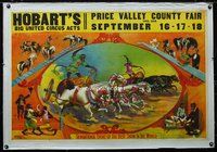 6a169 HOBART'S BIG UNITED CIRCUS ACTS linen circus poster circa 1906, art of chimps in chariot race!