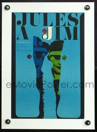 6a239 JULES & JIM linen Czech 11x16 '67 Truffaut's Jules et Jim, different art of Moreau by Ziegler!