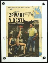 6a241 SINGIN' IN THE RAIN linen Czech 11x16 '64 classic image of Charisse w/Gene Kelly's hat on leg!