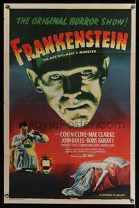 6a001 FRANKENSTEIN 1sh R47 best full-color close up artwork of Boris Karloff as the monster!