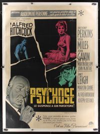 6a019 PSYCHO linen French 1p '60 art of sexy Janet Leigh, Perkins & Alfred Hitchcock by Grinsson!