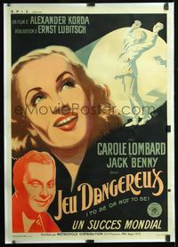 6a022 TO BE OR NOT TO BE linen French 1p '47 Carole Lombard, Jack Benny, Lubitsch, art by Marvasi!