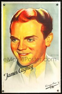 6a280 JAMES CAGNEY linen French personality poster '30s great head & shoulders smiling art portrait!