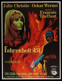 6a268 FAHRENHEIT 451 linen French 23x31 '67 Francois Truffaut, Bradbury, Christie & Werner by Noel!