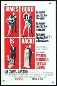 6a098 FROM RUSSIA WITH LOVE style B 1sh '64 four images of Sean Connery as James Bond with sexy girls!