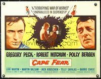6a113 CAPE FEAR linen 1/2sh '62 Gregory Peck, Robert Mitchum, Polly Bergen, film noir!