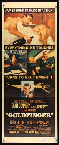 6a079 GOLDFINGER insert '64 four great images of Sean Connery as James Bond 007 back in action!