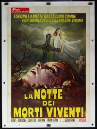 6a386 NIGHT OF THE LIVING DEAD linen Italian 1p '68 George Romero zombie classic,different Orma art!