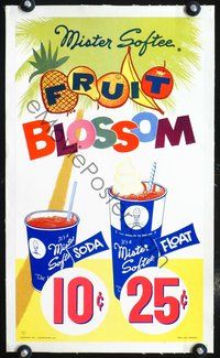6a166 MISTER SOFTEE FRUIT BLOSSOM linen special 9x16 '61 sodas for 10 cents, floats for 25 cents!