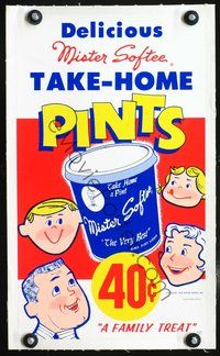 6a168 MISTER SOFTEE TAKE-HOME PINTS linen special 9x16 poster '60 very best family treat, delicious!