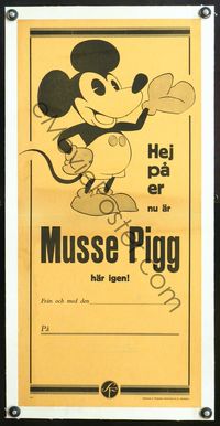 6a209 MICKEY MOUSE linen Swedish stolpe '30s wonderful cartoon image with pie-cut eyes!