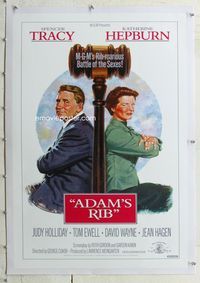 6a163 ADAM'S RIB linen video 1sh R89 different art of Spencer Tracy & Katharine Hepburn by Tanenbaum