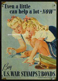 6a045 EVEN A LITTLE CAN HELP A LOT - NOW war bonds poster '42 cute art of mom & daughter by Parker!