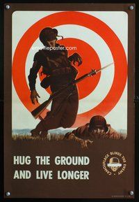 6a049 HUG THE GROUND & LIVE LONGER war poster '43 great art of shot soldier who didn't listen!