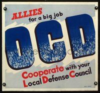 6a058 OCD linen war poster '42 people on Home Front helping the war effort, Office of Civil Defense!