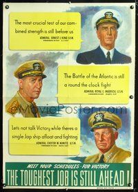 6a037 TOUGHEST JOB IS STILL AHEAD linen war poster '43 Admirals urging vigilance at end of the war!