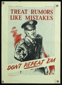 6a065 TREAT RUMORS LIKE MISTAKES war poster '42 don't repeat 'em, Wiley art of accusing officer!
