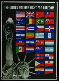 6a038 UNITED NATIONS FIGHT FOR FREEDOM war poster '42 art of Lady Liberty & 30 flags by Broder!