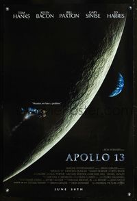 6b045 APOLLO 13 advance 1sh '95 directed by Ron Howard, cool image of spacecraft behind moon!