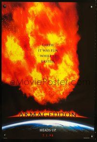 6b047 ARMAGEDDON DS teaser 1sh '98 Bruce Willis, Ben Affleck, Billy Bob Thornton, Liv Tyler!