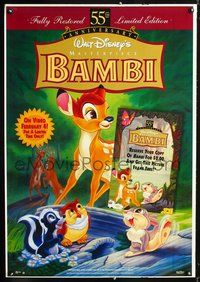6b055 BAMBI video 1sh R97 Walt Disney cartoon deer classic, Flower, Thumper!