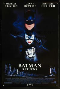 6b063 BATMAN RETURNS DS advance 1sh '92 Michael Keaton, Danny DeVito, Michelle Pfeiffer!