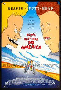 6b072 BEAVIS & BUTT-HEAD DO AMERICA advance 1sh '96 Mike Judge MTV cartoon, bigger than your tv!