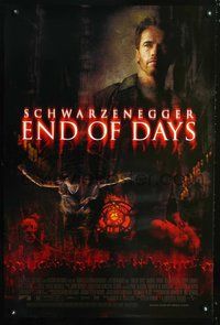 6b143 END OF DAYS DS 1sh '99 grizzled Arnold Schwarzenegger, cool creepy horror images!