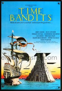 6b367 TIME BANDITS English 1sh '81 John Cleese, Sean Connery, art by director Terry Gilliam!