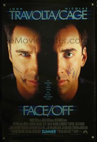 6b014 FACE/OFF int'l advance signed 1sh '97 by John Travolta and Nicholas Cage who switch faces!