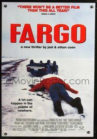 6b148 FARGO 1sh '96 the Coen Brothers, a lot can happen in the middle of nowhere!