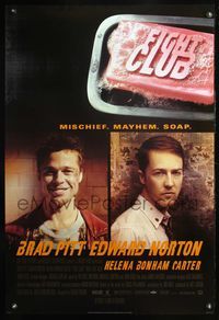 6b158 FIGHT CLUB style A DS advance 1sh '99 great portraits of Edward Norton and Brad Pitt!