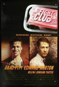 6b157 FIGHT CLUB style A advance 1sh '99 great portraits of Edward Norton and Brad Pitt!