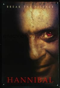 6b192 HANNIBAL DS teaser 1sh '00 creepy close up of red-eyed Anthony Hopkins as Dr. Lector!