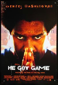 6b197 HE GOT GAME DS int'l 1sh '98 Spike Lee, basketball, close-up of Denzel Washington w/afro!