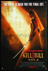 6b229 KILL BILL: VOL. 2 DS advance 1sh '04 bride Uma Thurman with katana, Quentin Tarantino!