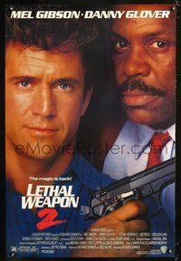 6b241 LETHAL WEAPON 2 1sh '89 great close-up image of cops Mel Gibson & Danny Glover!