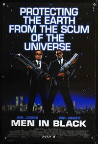 6b258 MEN IN BLACK DS advance 1sh '97 Will Smith & Tommy Lee Jones with huge guns!